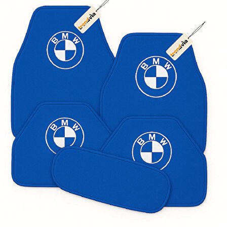 Mavi Renk BMW Logolu 5’li Oto Halı Paspas Takımı – Premium Kalite, Kaymaz, Tüm Sezon Kullanımına Uygun