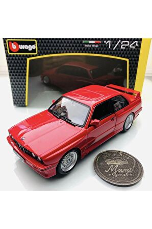 Yeni - New 1988 BMW M3 (E30) Red 1:24 Ölçek Burago Marka