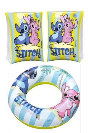 Lisanslı Stitch Çocuk Yüzme Simidi 56 CM ve Lisanslı Stitch Çocuk Yüzme Kolluk 23 Cm 3-6 Yaş 2'li Set