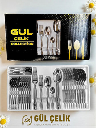 30 Parça 6 Kişilik Çatal Kaşık Seti Boncuk Model Kutulu 18/0 Kalite