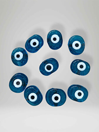10 Adet Delikli Mavi Şeffaf Cam Nazar Boncuğu Danagöz (kod:3) El Yapımı Ebat 1,5 cm ~ 2,5 cm Arası 