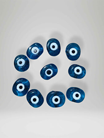 10 Adet Delikli Mavi Şeffaf Cam Nazar Boncuğu Danagöz (kod:3) El Yapımı Ebat 1,5 cm ~ 2,5 cm Arası 