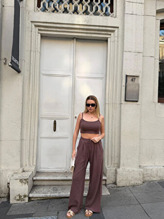 Kadın Viskon 3’lü Takım – Kimono + Beli Lastikli Salaş Pantolon + Crop – 8 Renk