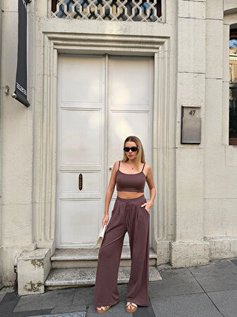 Kadın Viskon 3’lü Takım – Kimono + Beli Lastikli Salaş Pantolon + Crop – 8 Renk