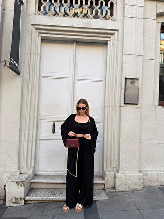 Kadın Viskon 3’lü Takım – Kimono + Beli Lastikli Salaş Pantolon + Crop – 8 Renk