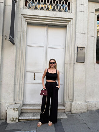 Kadın Viskon 3’lü Takım – Kimono + Beli Lastikli Salaş Pantolon + Crop – 8 Renk