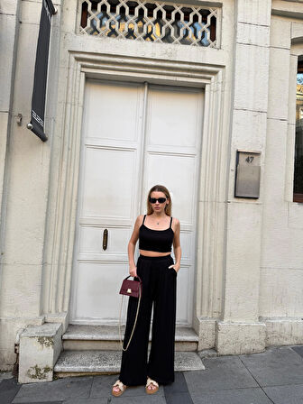 Kadın Viskon 3’lü Takım – Kimono + Beli Lastikli Salaş Pantolon + Crop – 8 Renk