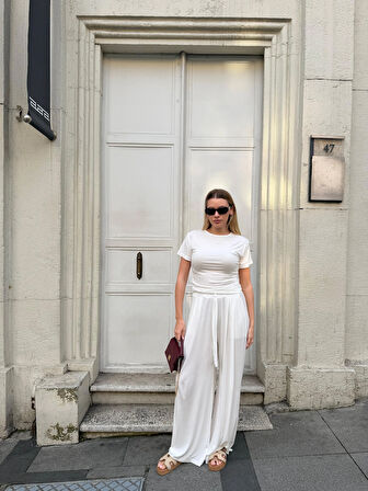 Kadın Viskon 3’lü Takım – Kimono + Beli Lastikli Salaş Pantolon + Kısa Kol (Tshirt) – 8 Renk