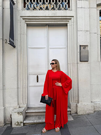 Kadın Viskon 3’lü Takım – Kimono + Beli Lastikli Salaş Pantolon + Kısa Kol (Tshirt) – 8 Renk