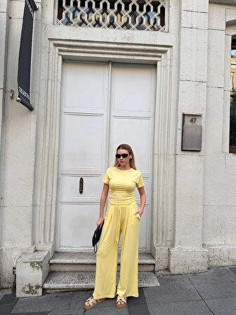 Kadın Viskon 3’lü Takım – Kimono + Beli Lastikli Salaş Pantolon + Kısa Kol (Tshirt) – 8 Renk