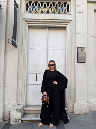 Kadın Viskon 3’lü Takım – Kimono + Beli Lastikli Salaş Pantolon + Kısa Kol (Tshirt) – 8 Renk