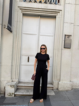 Kadın Viskon 3’lü Takım – Kimono + Beli Lastikli Salaş Pantolon + Kısa Kol (Tshirt) – 8 Renk