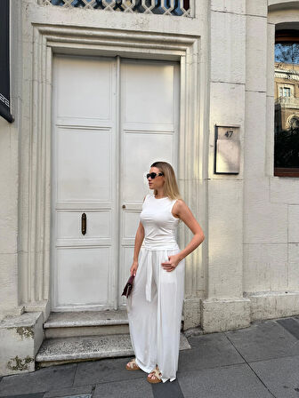 Kadın Viskon 3’lü Takım – Kimono + Beli Lastikli Salaş Pantolon + Sıfır Kol (Kolsuz) – 8 Renk