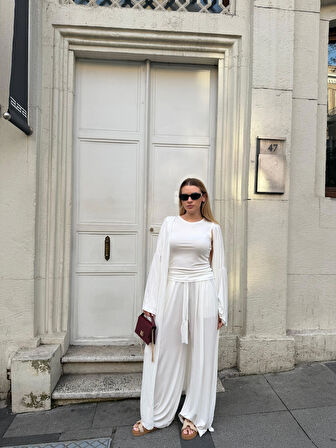 Kadın Viskon 3’lü Takım – Kimono + Beli Lastikli Salaş Pantolon + Sıfır Kol (Kolsuz) – 8 Renk