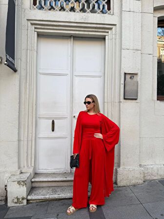 Kadın Viskon 3’lü Takım – Kimono + Beli Lastikli Salaş Pantolon + Sıfır Kol (Kolsuz) – 8 Renk