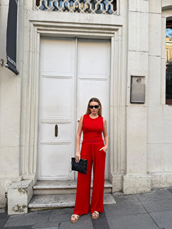 Kadın Viskon 3’lü Takım – Kimono + Beli Lastikli Salaş Pantolon + Sıfır Kol (Kolsuz) – 8 Renk