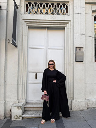 Kadın Viskon 3’lü Takım – Kimono + Beli Lastikli Salaş Pantolon + Sıfır Kol (Kolsuz) – 8 Renk