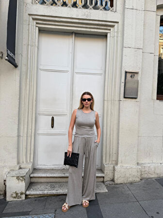 Kadın Viskon 3’lü Takım – Kimono + Beli Lastikli Salaş Pantolon + Sıfır Kol (Kolsuz) – 8 Renk