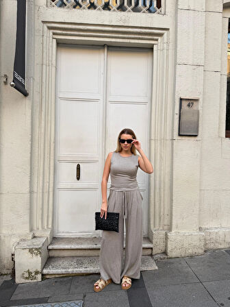 Kadın Viskon 3’lü Takım – Kimono + Beli Lastikli Salaş Pantolon + Sıfır Kol (Kolsuz) – 8 Renk