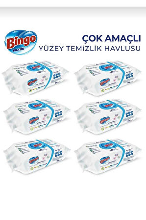 Bingo Beyaz Sabun Katkılı Yüzey Temizlik Havlusu her paket 96 Yaprak toplam 6 paket