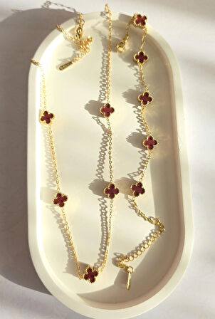 Çelik Kolye Seti - Yonca Kolye Ve Bileklik Seti - Paslanmaz Çelik