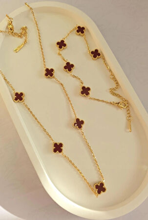 Çelik Kolye Seti - Yonca Kolye Ve Bileklik Seti - Paslanmaz Çelik