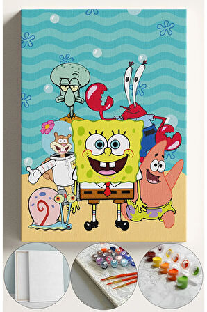 Çocuk Sayılarla Boyama Numaralı Tuval Seti Fırça Boya Dahil 40x50 Cm BOB VE ARKADAŞLARI