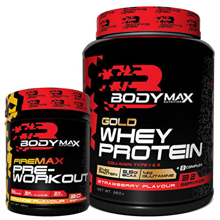 Bodymax Gold Whey Protein 960gr Çilek Firemax Pre-Workout 480gr Kombinasyonu
