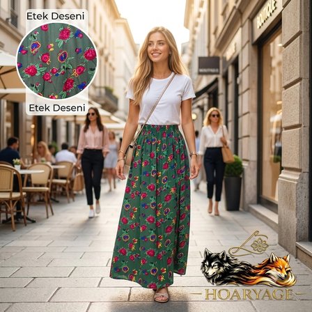 Beli Lastikli Etnik Bohem Çiçek Desenli Viskon Maxi Boy Etek,Namaz Eteği  38 BEDEN 100 KG, %100 Pamuk