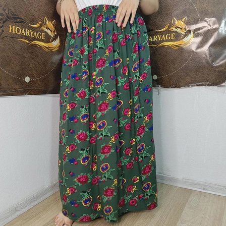 Beli Lastikli Etnik Bohem Çiçek Desenli Viskon Maxi Boy Etek,Namaz Eteği  38 BEDEN 100 KG, %100 Pamuk