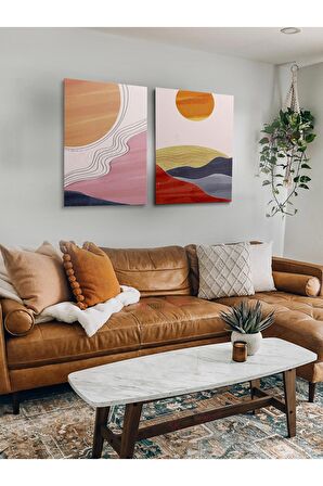 2li Set Boho Bohem Bohe Retro Art Soyut Tablo Dekoratif Kanvas Tablo Canvas Tablolar Soyut Tablolar
