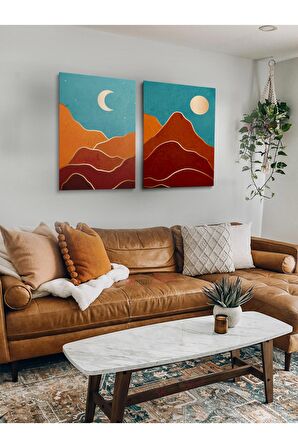 2li Set Boho Bohem Bohe Retro Art Soyut Tablo Dekoratif Kanvas Tablo Canvas Tablolar Soyut Tablolar