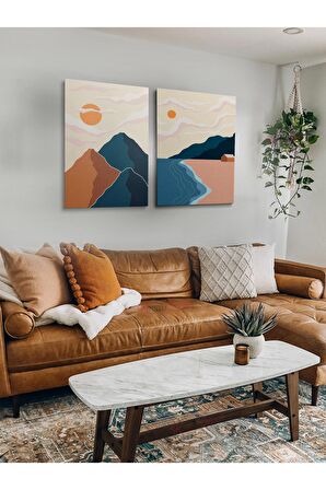 2li Set Boho Bohem Bohe Retro Art Soyut Tablo Dekoratif Kanvas Tablo Canvas Tablolar Soyut Tablolar