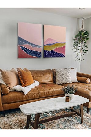 2li Set Bohem Bohom Bohe Boho Art Soyut Abstract Pastel Trend Dekoratif Kanvas Canvas Tablo Tablolar