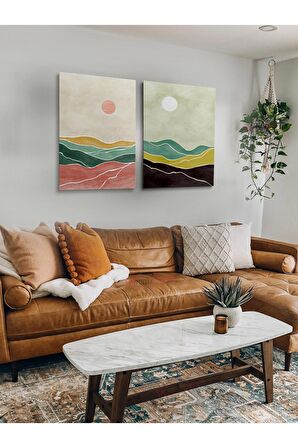 2li Set Bohem Bohom Bohe Boho Art Soyut Abstract Pastel Trend Dekoratif Kanvas Canvas Tablo Tablolar