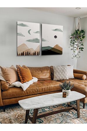 2li Set Bohem Bohom Bohe Boho Art Soyut Abstract Pastel Trend Dekoratif Kanvas Canvas Tablo Tablolar