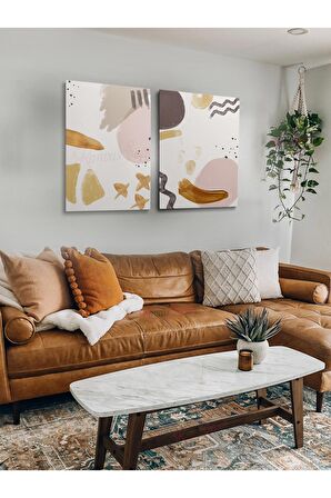 2li Set Bohem Bohom Bohe Boho Art Soyut Abstract Pastel Trend Dekoratif Kanvas Canvas Tablo Tablolar