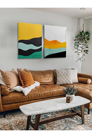 2li Set Bohem Bohom Bohe Boho Art Soyut Abstract Pastel Trend Dekoratif Kanvas Canvas Tablo Tablolar