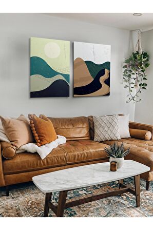 2li Set Bohem Bohom Bohe Boho Art Soyut Abstract Pastel Trend Dekoratif Kanvas Canvas Tablo Tablolar