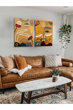 2li Set Bohem Bohom Bohe Boho Art Soyut Abstract Pastel Trend Dekoratif Kanvas Canvas Tablo Tablolar