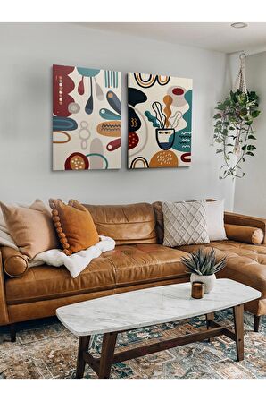 2li Set Bohem Bohom Bohe Boho Art Soyut Abstract Pastel Trend Dekoratif Kanvas Canvas Tablo Tablolar