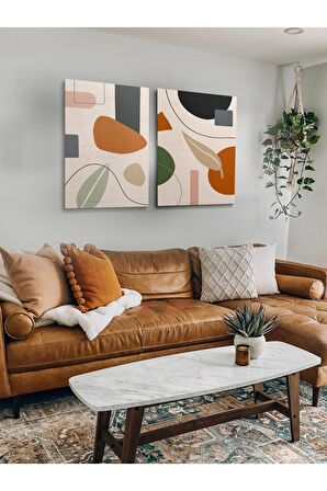2li Set Bohem Bohom Bohe Boho Art Soyut Abstract Pastel Trend Dekoratif Kanvas Canvas Tablo Tablolar