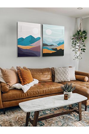 2li Set Bohem Bohom Bohe Boho Art Soyut Abstract Pastel Trend Dekoratif Kanvas Canvas Tablo Tablolar
