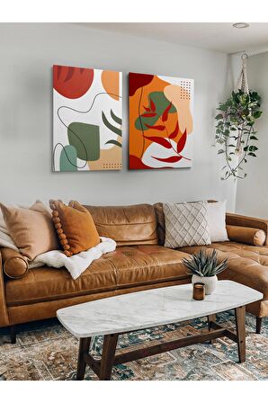 2li Set Bohem Bohom Bohe Boho Art Soyut Abstract Pastel Trend Dekoratif Kanvas Canvas Tablo Tablolar