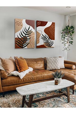 2li Set Bohem Bohom Bohe Boho Art Soyut Abstract Pastel Trend Dekoratif Kanvas Canvas Tablo Tablolar