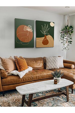 2li Set Bohem Bohom Bohe Boho Art Soyut Abstract Pastel Trend Dekoratif Kanvas Canvas Tablo Tablolar