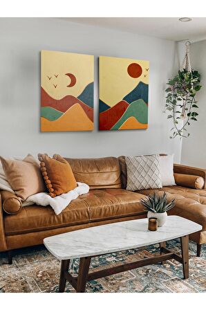 2li Set Bohem Bohom Bohe Boho Art Soyut Abstract Pastel Trend Dekoratif Kanvas Canvas Tablo Tablolar