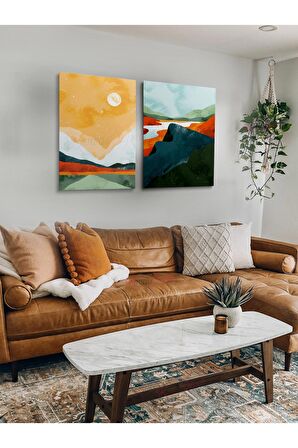 2li Set Bohem Bohom Bohe Boho Art Soyut Abstract Pastel Trend Dekoratif Kanvas Canvas Tablo Tablolar