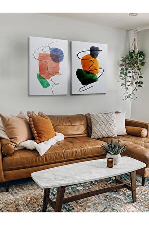 2li Set Bohem Bohom Bohe Boho Art Soyut Abstract Pastel Trend Dekoratif Kanvas Canvas Tablo Tablolar