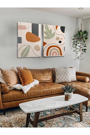 2li Set Bohem Bohom Bohe Boho Art Soyut Abstract Pastel Trend Dekoratif Kanvas Canvas Tablo Tablolar